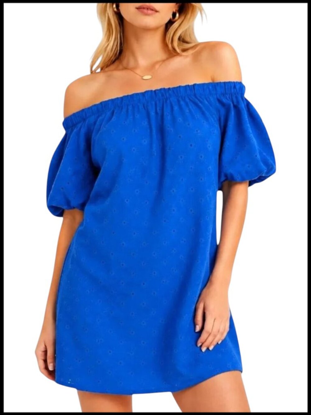Zara Mini Dress Cobalt Blue Eyelet Off Shoulder XS